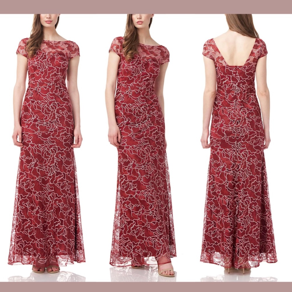 NWT JS Collections‎ [ 8 ] Emarie Embroidered Lace Mermaid Gown in Scarlet